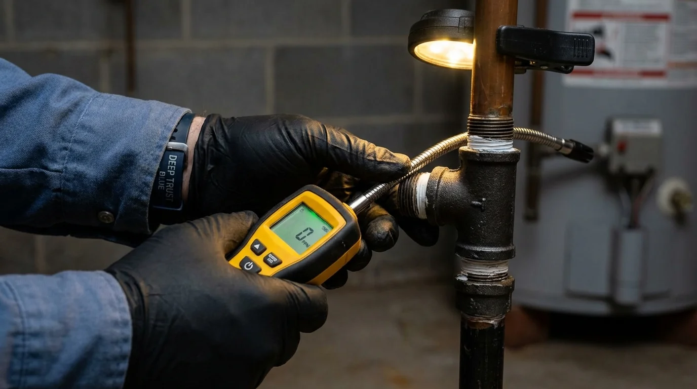 Gas leak detection with electronic sniffer by Johns Plumbing LLC in Weaver