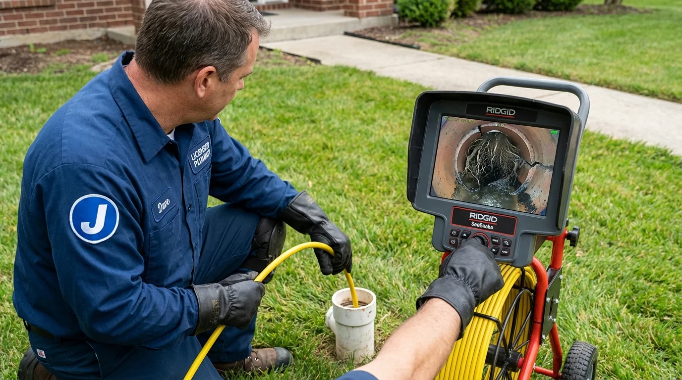 Sewer camera inspection being performed by Johns Plumbing LLC in Weaver
